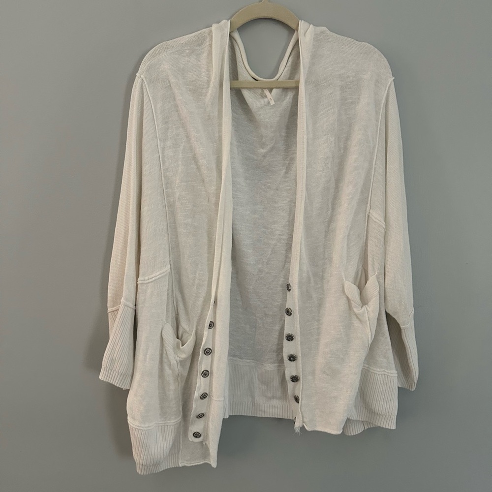 Cream Open Front Cardigan with Button Detail - Free People